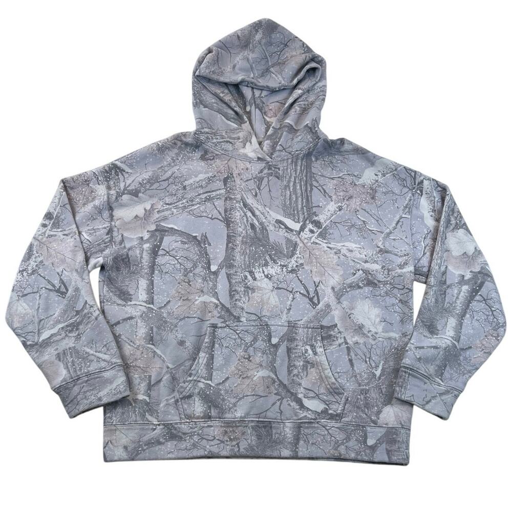 Hollister Gray Tree Camo Hoodie Womens M Oversized Fleece Sweatshirt